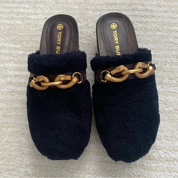 NWT Tory Burch Jessa Shearling Clogs perfect navy - Picture 5 of 14